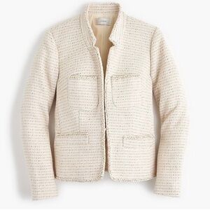 JCrew Tweed Blazer with Metallic Thread‎ size 0 cream beige classic elegant